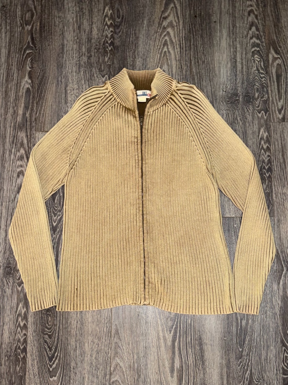 BKE Vintage Ribbed Zip Sweater Jacket in Camel/Tan Size Small Slim